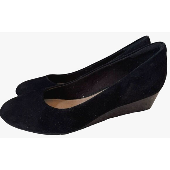 Clarks Collection Wedge Heel‎ Pumps Womens 11M Mallory Luna Slip-On Black Suede - Picture 1 of 10